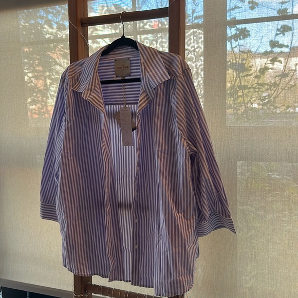 NWT STRIPED BUTTON DOWN BLOUSE - Picture 1 of 6